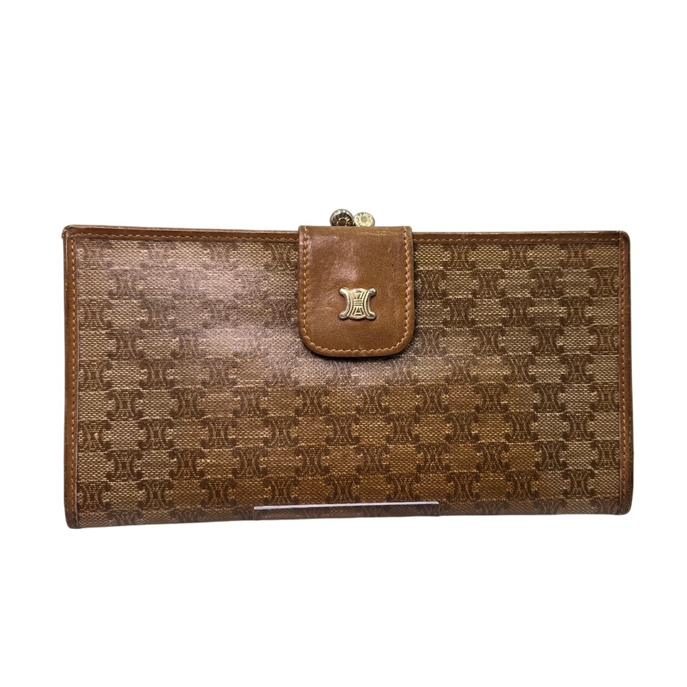 Vintage Celine Macadam Coated Canvas Leather Trim Wallet Clutch Made in‎ Italy